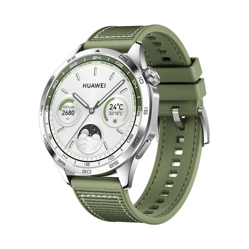hgoiaguagihuauiaogh.jpg hgoiaguagihuauiaogh HUAWEI Watch GT 4 stainless steel frame with green woven strap 46mm