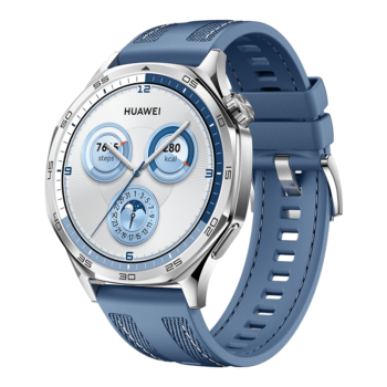 HUAWEI Watch GT 5 46mm stainless steel frame with Blue Woven Strap