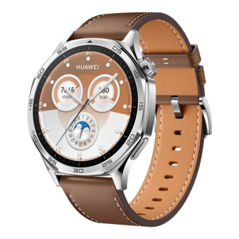 HUAWEI Watch GT 5 46mm stainless steel frame with Brown Composite Leather Strap